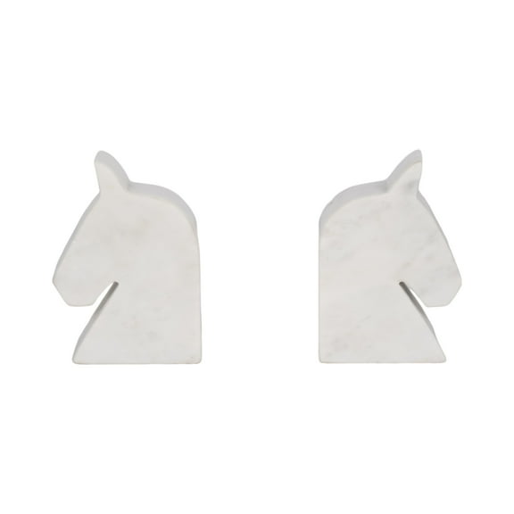 Sagebrook Home White Marble Horse Head Bookends, Set of 2, Majestic Decor Accent for Shelves and Libraries, Luxurious Home Office Accessory, 6-Inch Elegant Design
