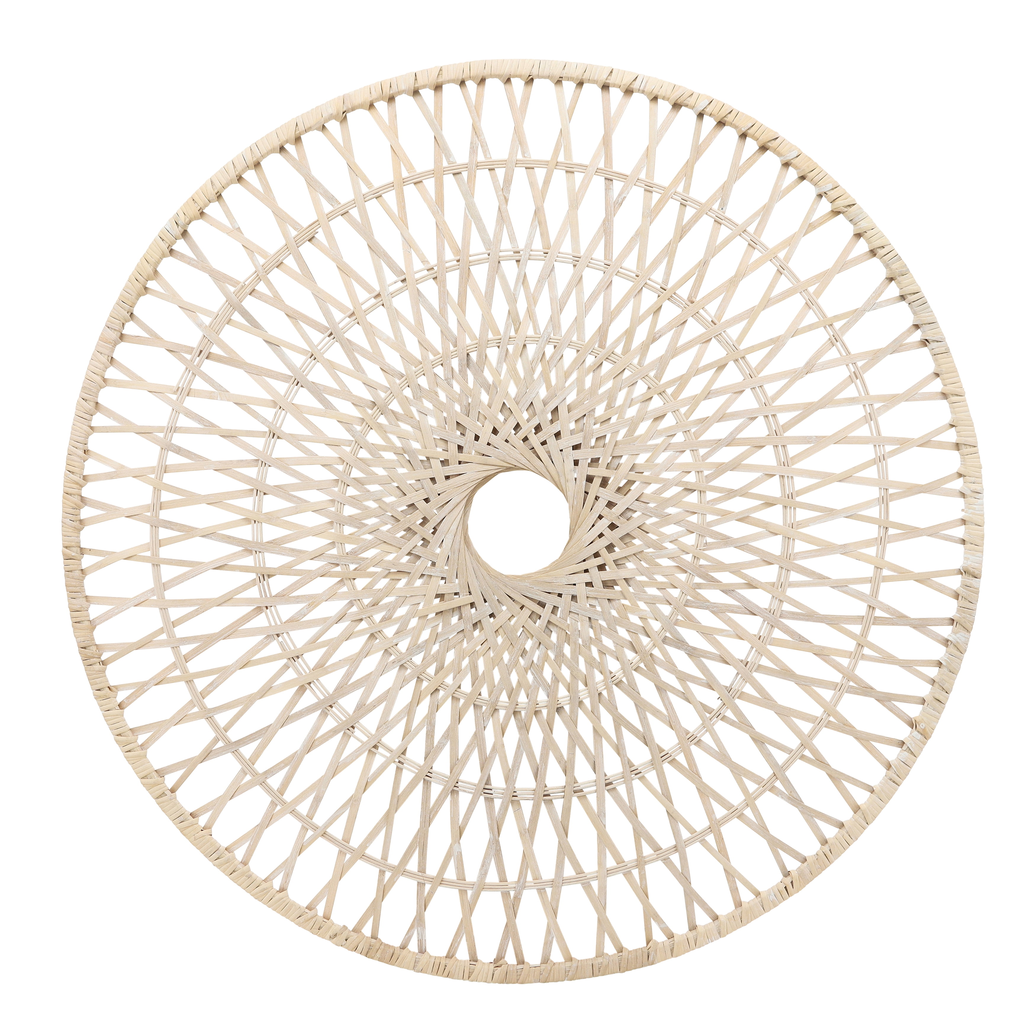Natural Woven Bamboo and Wood Round Wall Sculpture, 36"