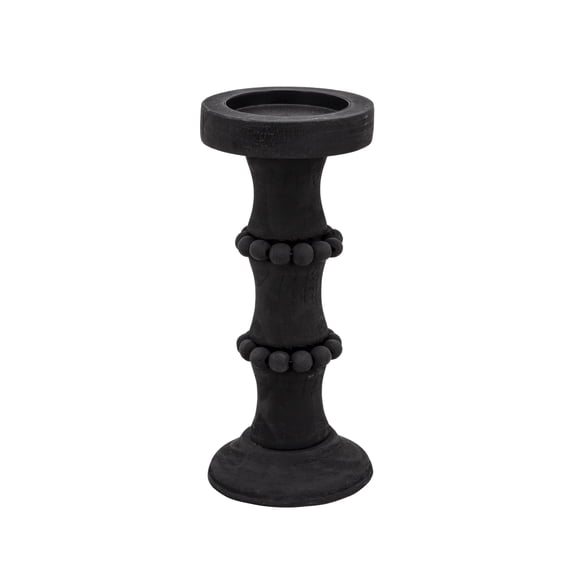 Sagebrook Home Wood, 11" Antique Style Candle Holder, Black, Cylinder, Wood, Contemporary, 5"L X 5"W X 11"H, Solid Color