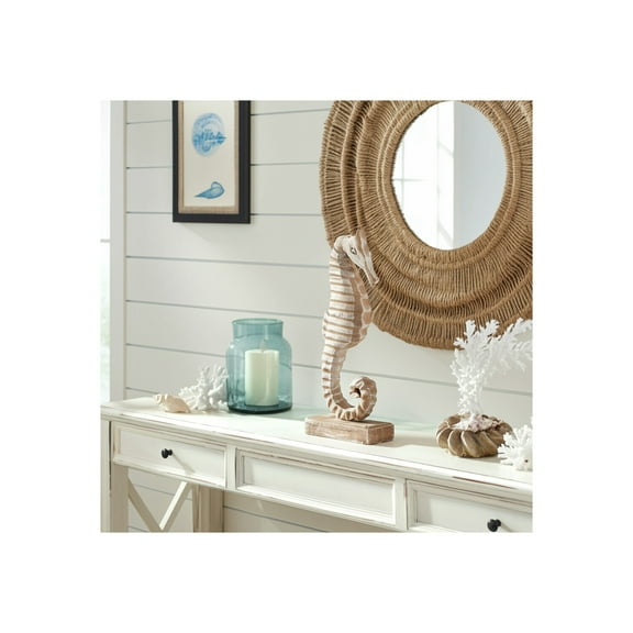 Wooden Seahorse Figurine - Handcrafted Whitewashed Wood - Coastal Nautical Decor for Home, Office, Bedroom, or Living Room - 13" White