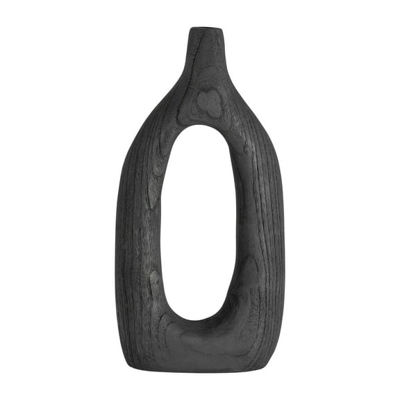 Modern Decorative Vase - Handcrafted Paulownia Wood Hollow Design - Casual Home Accent for Living Room, Bedroom, Office - Minimalist Aesthetic - 14" Black