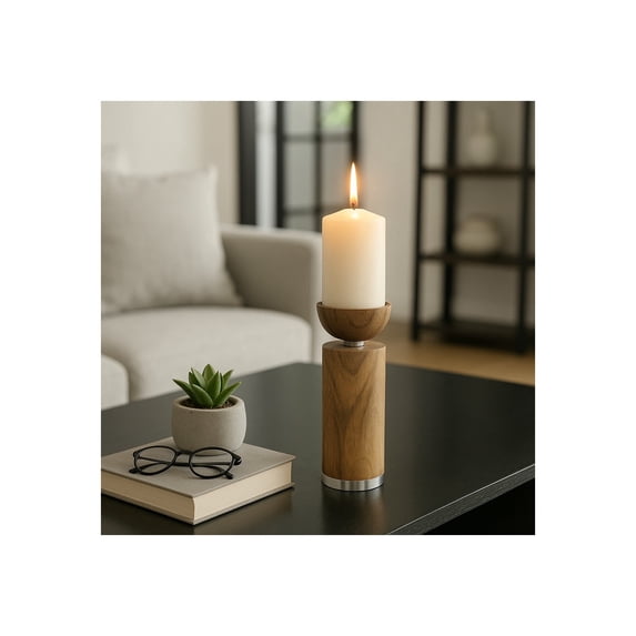 Elegant Tall Cylinder Candle Holder for Home Decor - Decorative Pillar Candlestick Holder for Dining Room, Mantel Display, or Entryway Decor - Modern Centerpiece for Tables or Shelf - 11", Brown