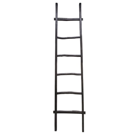 Decorative Vertical Ladder with Towel Rack Design for Blankets - Slim Storage Stand with Hooks for Bedroom or Living Room - Classic Textile Display Accent for Home Decor Ladder - 76", Black
