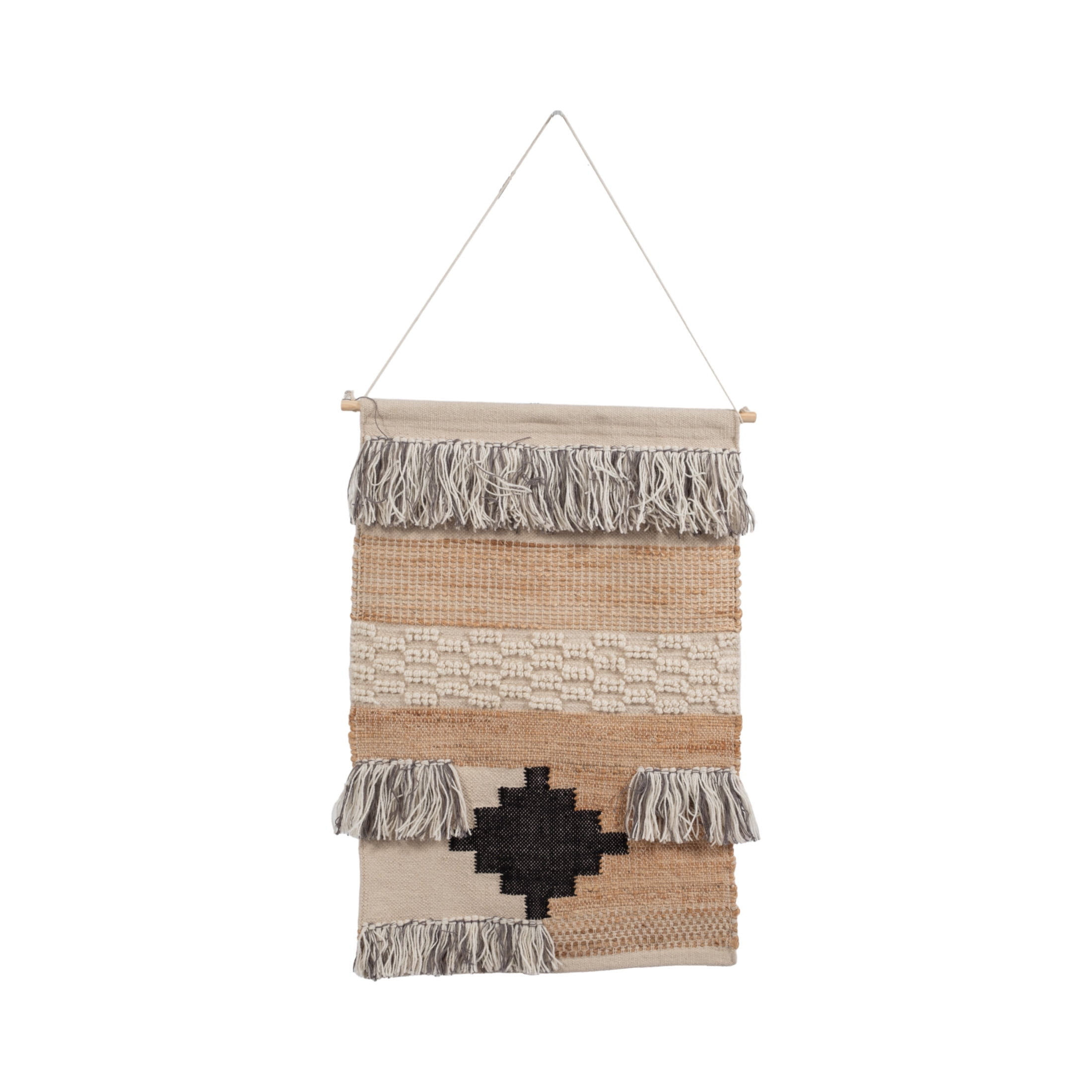 Aztec Natural Jute and Cotton Wall Hanging with Fringe