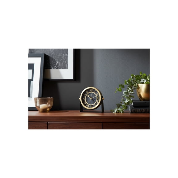 Metal Table Clock for Living Room Decor - Desk Clock for Office Desk, Study Room, Living Room, Mantel or Table Styling - Small Home Decor for Shelf or Tabletop Display - 7", Gold & Black