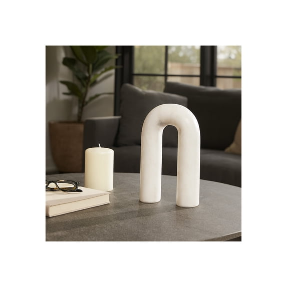 Marble Rounded Horseshoe for Home or Office Decor - Accent Display for Bathroom, Living Room, and Shelf Styling - Curved Figurine Sculpture Ornament for Coffee Table Decor or Bedroom - 8", White
