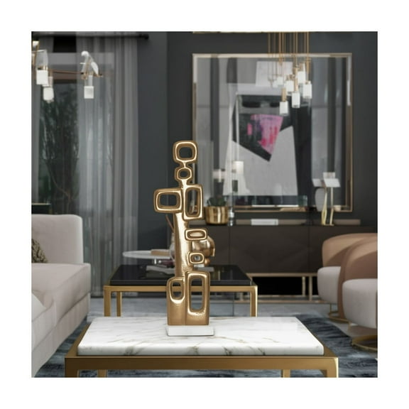 Sculpture Metal Aluminum and Marble Abstract Glam Decor for Home Office Bedroom or Living Room - 21" Gold & Metallic