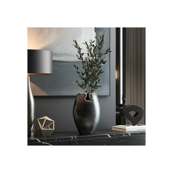 Modern Metal Vase - Textured Handmade Design - Contemporary Home & Office Decor - Durable Decorative Accent for Bedroom, Living Room, Entryway - 14" Black
