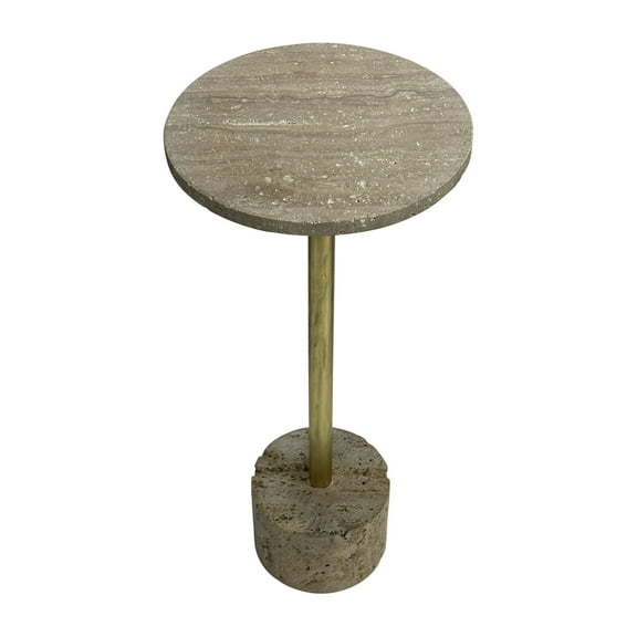 Sagebrook Home's Neutral Modern 26" Travertine Stone Accent Table, Natural/Gold Iron