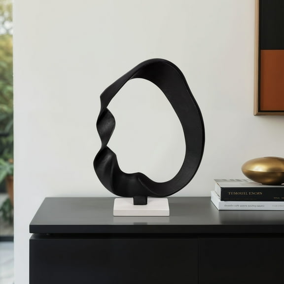Decorative Sculpture Aluminum Modern Abstract Design Finish for Home Office Living Room or Bedroom Decor - 17" Black & White