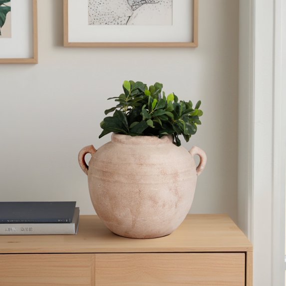 Sagebrook Round Weathered Terracotta Vase, White