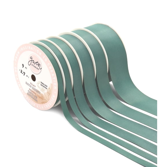 Sagebrush Green Silk Satin Ribbon, 4 Widths, 18 Yards by Gwen Studios