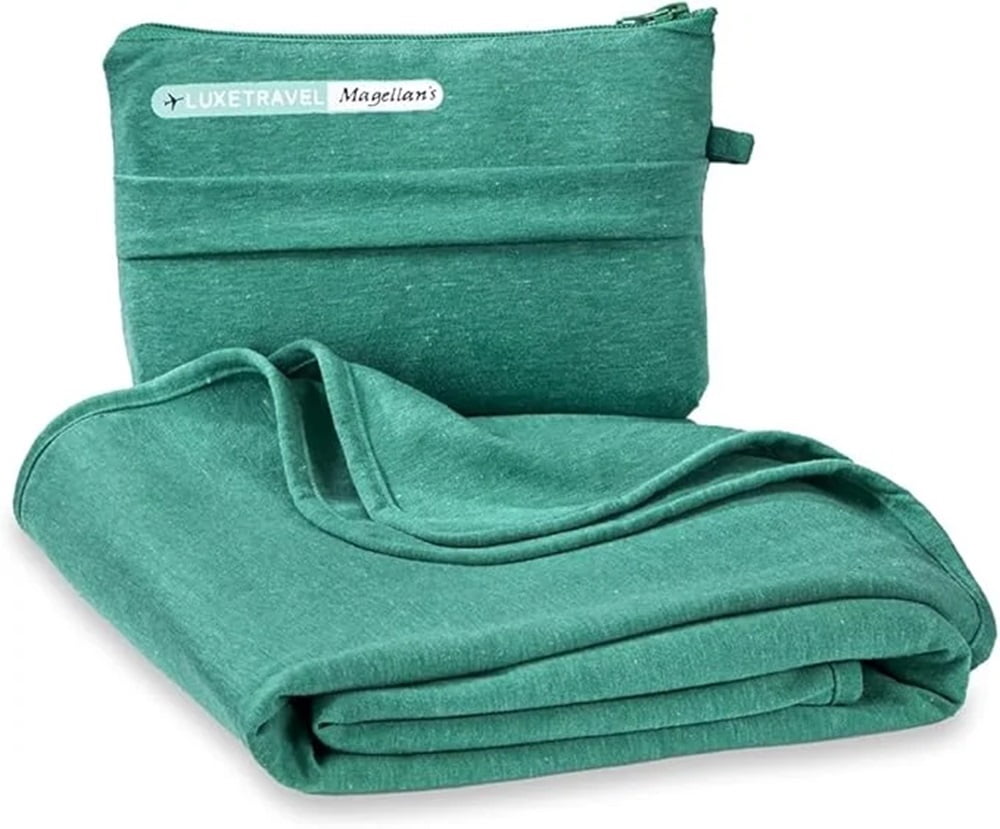 Sagefinds Airplane Travel Blanket | Perfect Gift for Long Travel Flights | Travel Essential - Green