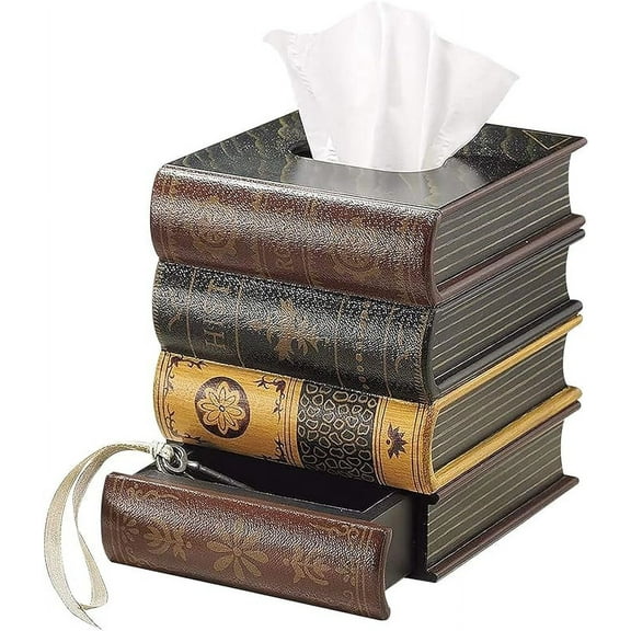 Sagefinds Antique 4-Book Style Tissue Box and Facial Tissue Holder Dispenser Paper Cover Case Napkin