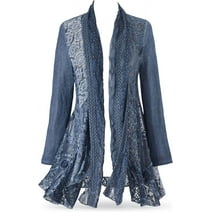 Sagefinds Blue Shade Jacket, Women Boho Lightweight Coat, Open Front with Long Sleeves - 2X