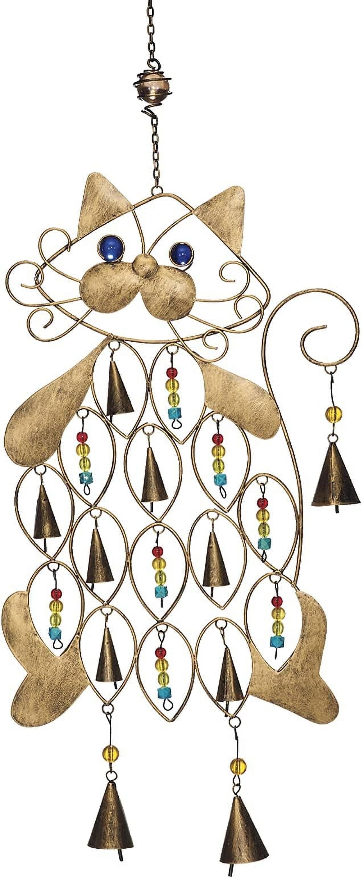 Sagefinds Cat Wind Chime | Memorial Gift for Cat Lover | Metal, Multicolor Beads, and Bells | 26”