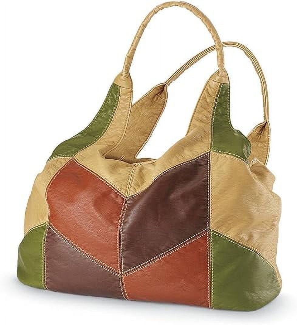 Sagefinds Color Block Shoulder Bag for Women, Hobo Purse, 3 Zippered Compartments, Lined Interior