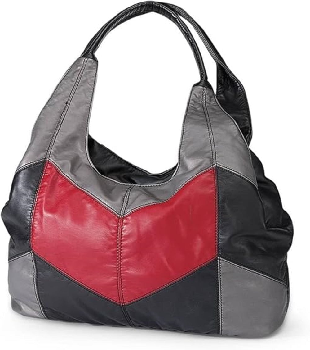 Sagefinds Color Block Shoulder Bag for Women, Hobo Purse, 3 Zippered Compartments, Lined Interior