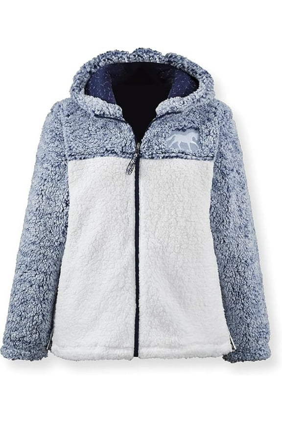 Embroidered Cantering Horse Jacket - Women’s Hooded Sherpa Coat - Zip Front Hoodie - Medium