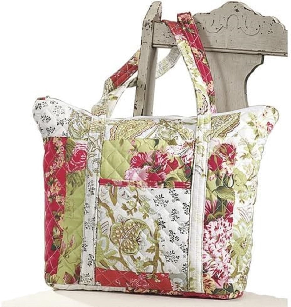 Sagefinds Floral Tote Bag, Patchwork Quilted Shoulder Purse for Women, Top Zip Closure with Pocket