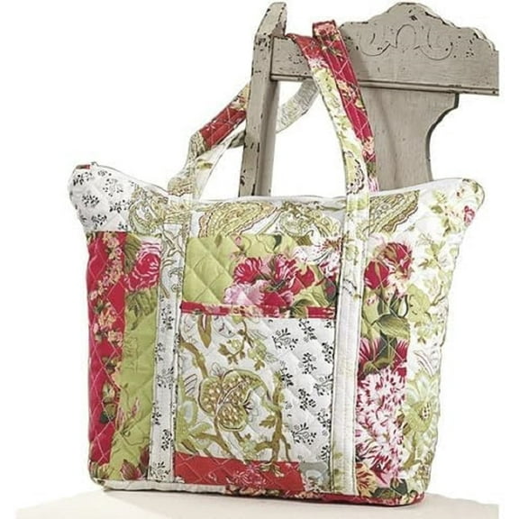 Sagefinds Floral Tote Bag, Patchwork Quilted Shoulder Purse for Women, Top Zip Closure with Pocket