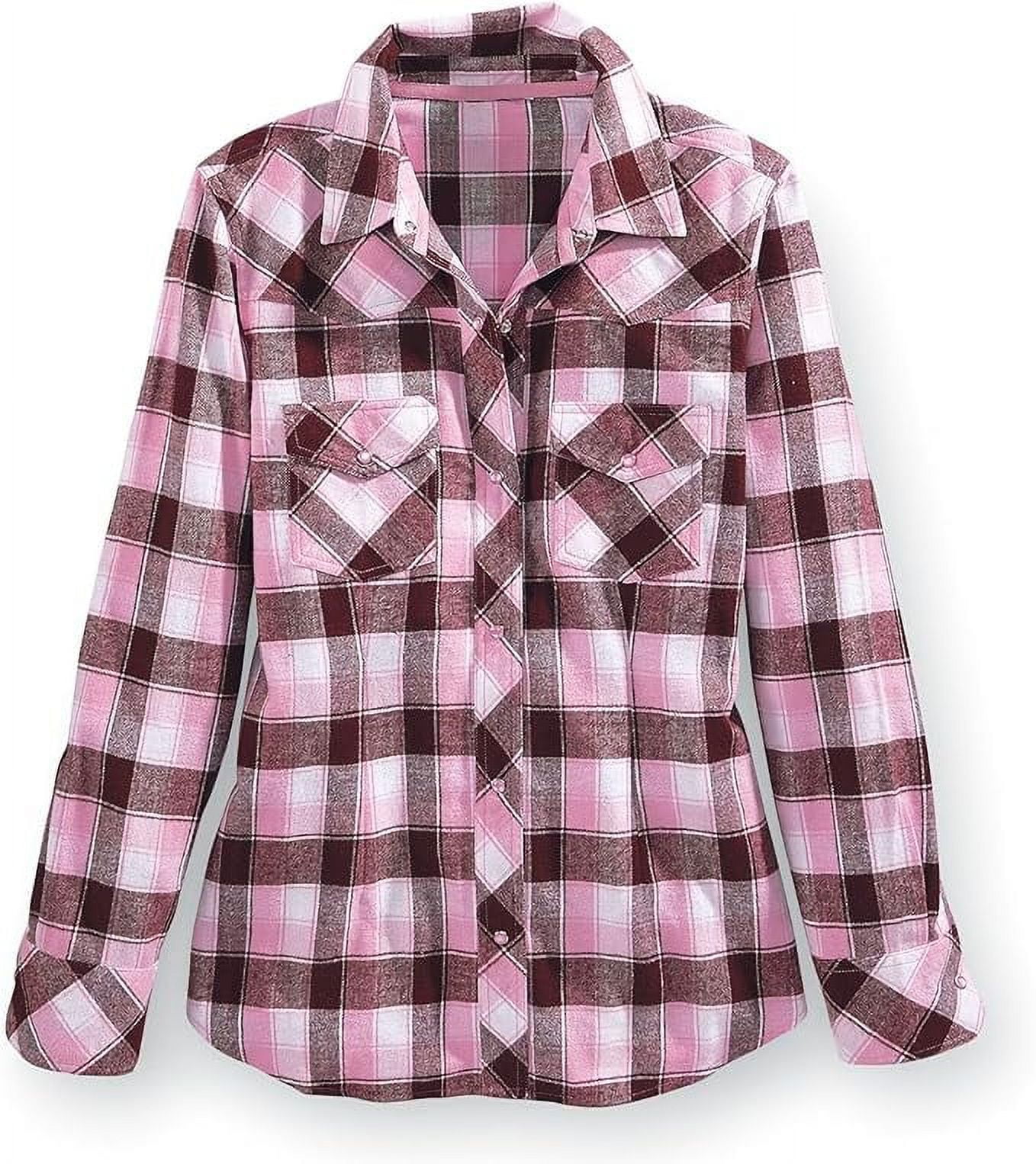 Sagefinds Pink Chocolate Flannel Women Shirt, Western Plaid Top, Snap — free download