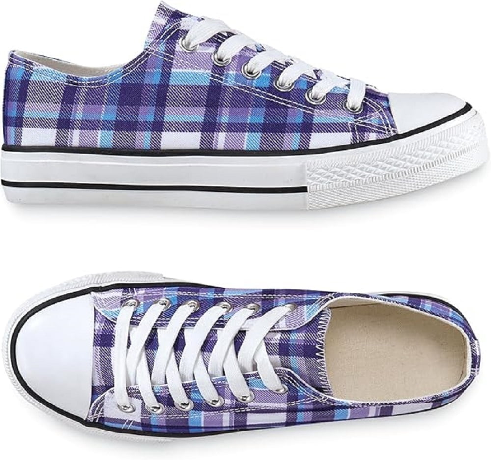 Sagefinds Purple Plaid Sneakers Lace-Up Style, Rubber Toe, and Nonskid ...