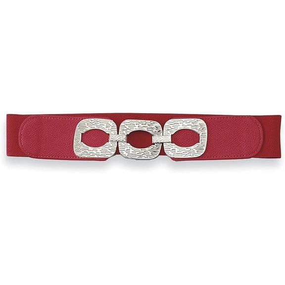 Sagefinds Textured-Buckle Stretch Belt for Women, Soft Faux Leather Waist Cinch Belt, 2.5” Red