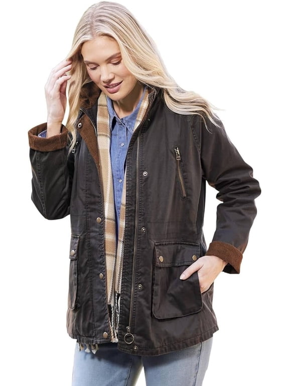 Women Portland Barn Jacket for Women - Hidden Zipper with Snap Closure, Interior Drawstring, Pockets - 2X
