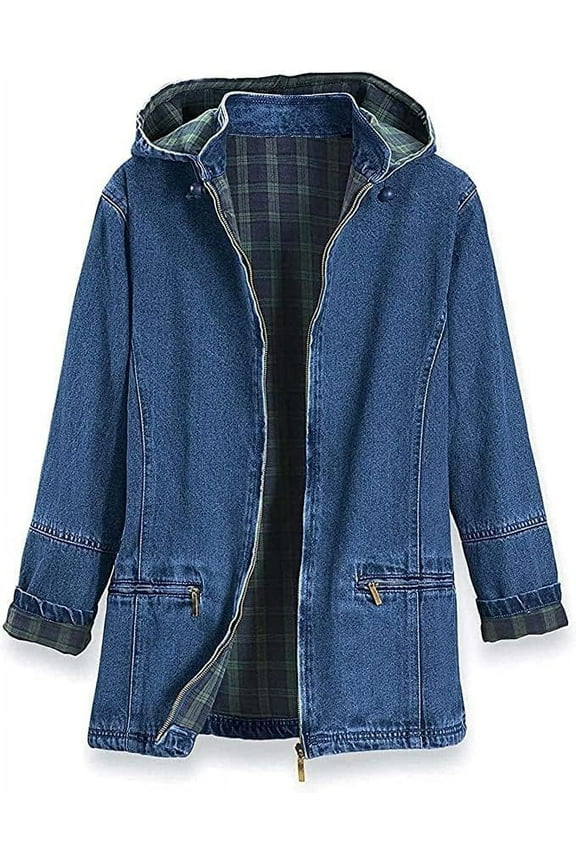 Women’s Flannel Lined Denim Jacket – Women Jeans Jacket | Detachable Hood | Zip Front-Side Pocket - 2X