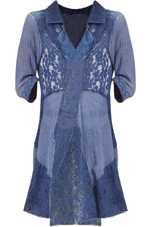 Women's Kimono Lace Cardigan Duster - 3/4 Sleeve Open Front Duster Cover-Up Tops - Small