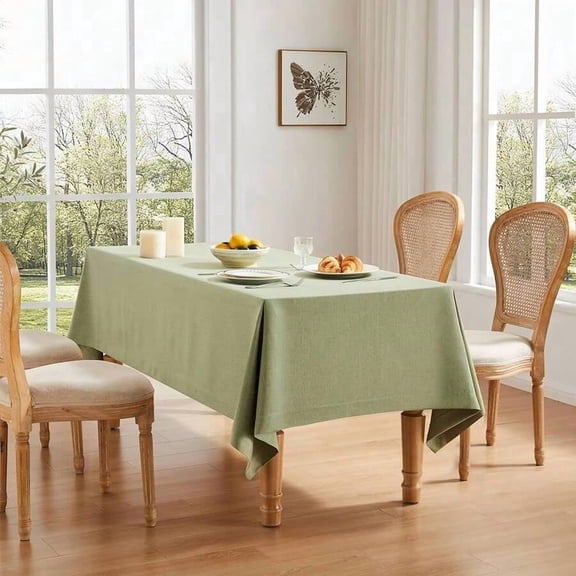 Sagegreen Linen Textured Square Tablecloth 60x60 Inch, Farmhouse Style Heavyweight Wrinkle Resistant Washable Table Cover