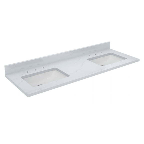 Sagehill Designs 61" Windfresh White Quartz Top with Integrated White Rectangular Ceramic Basins