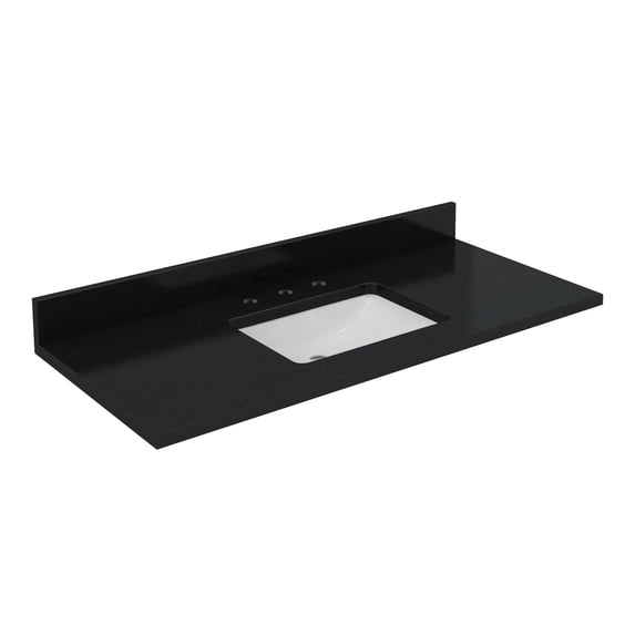 Sagehill Designs 49" Gemstone Black Quartz Top with Integrated White Rectangular Ceramic Basin