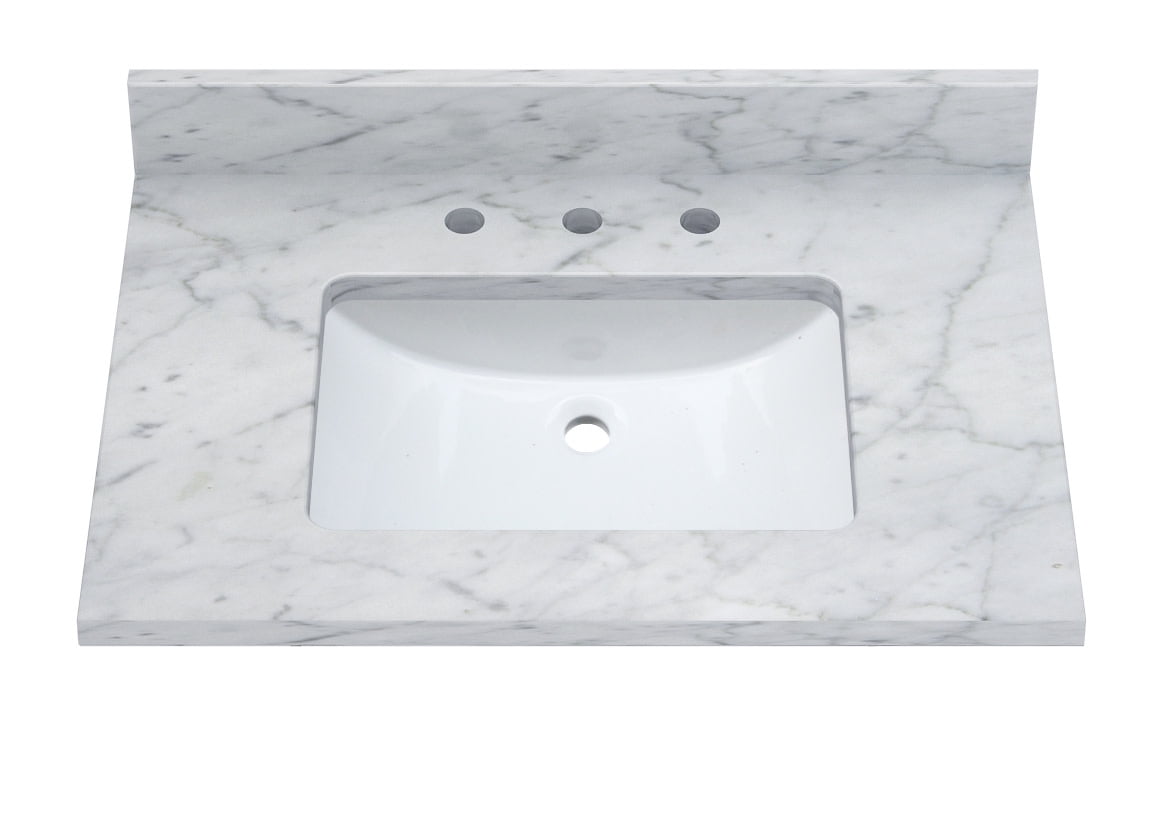 White Carrara Marble Vanity Top with Ceramic Undermount Sink