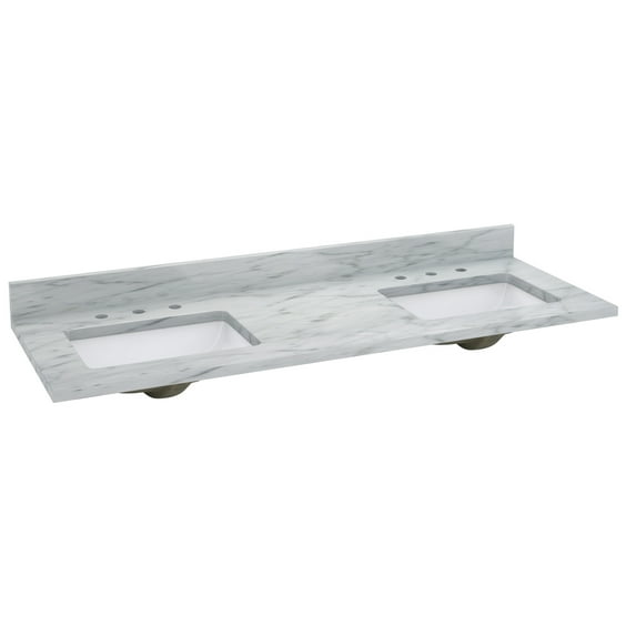 Sagehill Designs 61" Wide Carrara White Marble Vanity top with Pre-Mounted Double Ceramic Basin