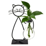 Sageme Desktop Glass Planter Hydroponics Vase,Cat Plant Bulb Vase with Holder for Home Decoration,Home Garden Office Desk Decor