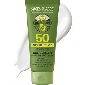 Sages Nutrition SPF 50 Mineral Sunscreen, No White Cast, Non-Nano Zinc Oxide, Reef Safe UVA/UVB, Water Resistant 80 Min, Tallow Lotion Face & Body 3.4 oz