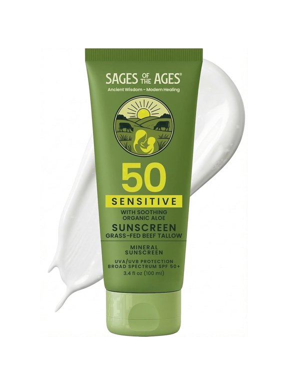 Tallow Mineral Sunscreen SPF 50, Non-Nano Zinc Oxide, Reef Safe, 3.4 oz