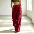 thumbnail image 1 of Sageysalite Womens Cargo Pants Cotton Linen Button Drawstring Elastic Waist Loose Casual Wide Leg Workout Pants with Multi Pockets, 1 of 8