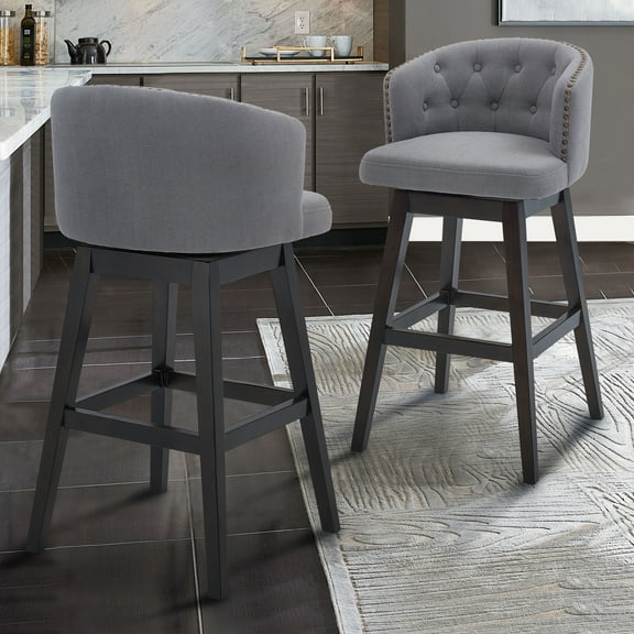 Saginaw 26" Counter Height Wood Swivel Tufted Barstool in Espresso Finish with Grey Fabric