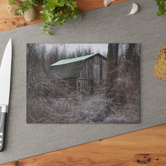 U R There Photography Saginaw Road Grey Rustic Farmhouse Tempered-Glass Cutting Board 8"x 11"