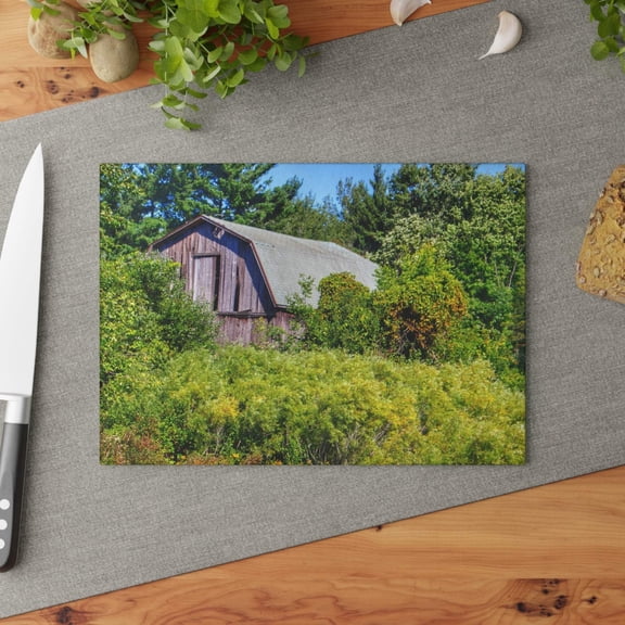 U R There Photography Saginaw Road Hidden Grey Rustic Farmhouse Tempered-Glass Cutting Board 8"x 11"