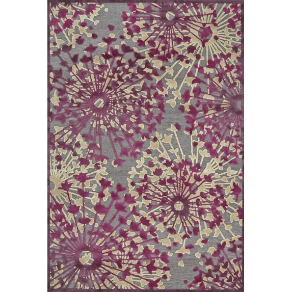 Sagio Contemporary Floral Rug, Fuchsia Purple/Silver Gray, 2ft-6in x 8ft, Runner