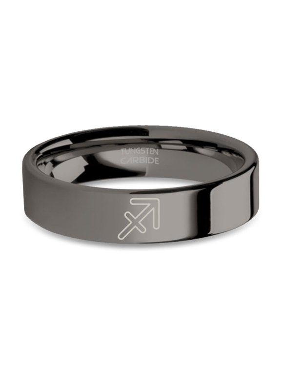 Sagittarius Archer Astrology Symbol Gunmetal Tungsten Carbide Ring, 6mm, Size 13.5