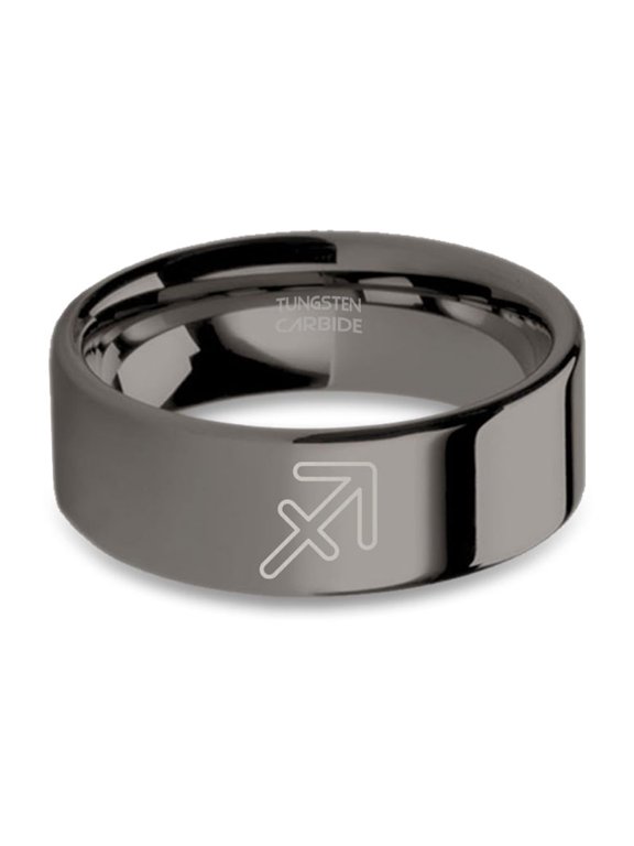 Sagittarius Archer Astrology Symbol Gunmetal Tungsten Carbide Ring, 8mm, Size 11