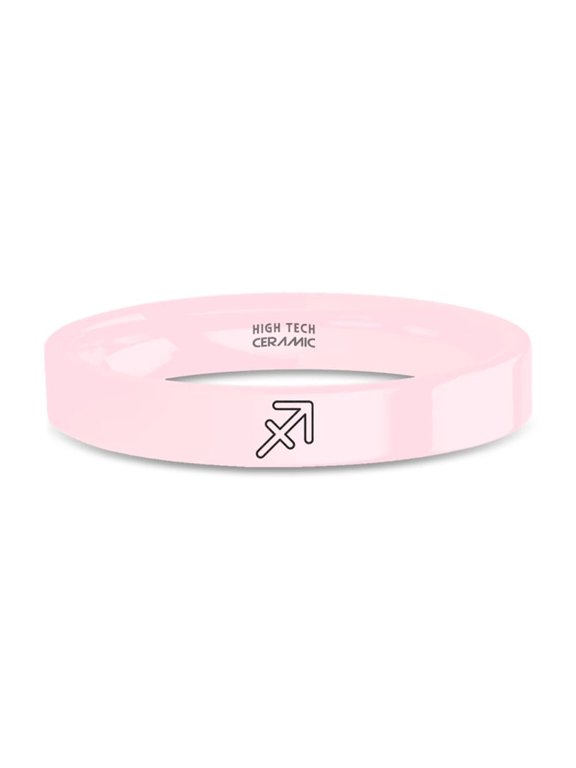Sagittarius Archer Bow Arrow Engraved Pink Ceramic Ring, Polished, 4mm, Size 8.5