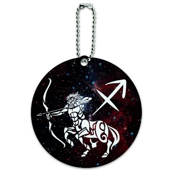 Sagittarius Archer Zodiac Sign Horoscope in Space Round Luggage ID Tag Card Suitcase Carry-On