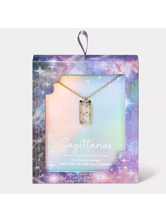 Sagittarius Cubic Zirconia Necklace, Gold Dipped, 16"