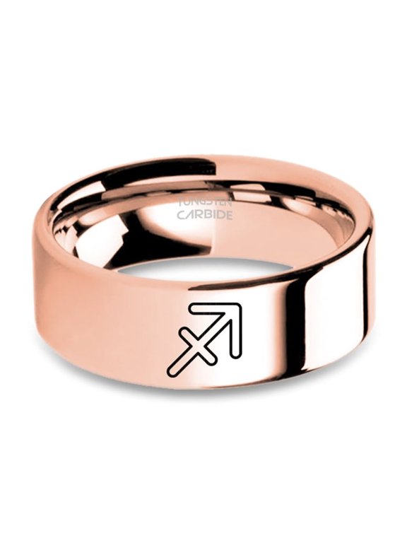 Sagittarius Horoscope Archer Symbol Rose Gold Tungsten Ring, 8mm, Size 15